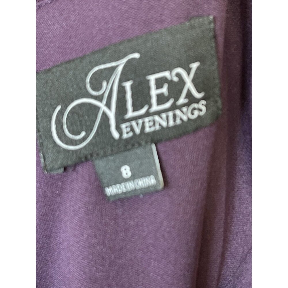 Alex Evening Dress Womens Size 8‎ Purple Rhinestone Embellished Ruched Ruffle - Picture 7 of 8